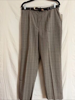 Sag Harbor Taupe Gray Plaid Straight-Leg Pants